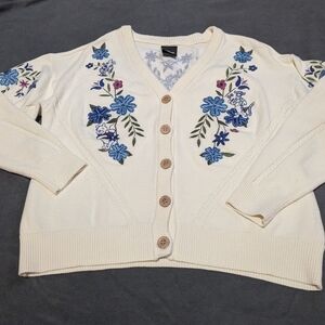 Disney Cream Cardigan with Blue and Purple Floral Embroidery